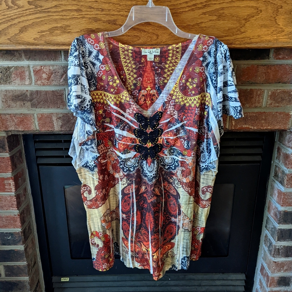 Live and Let live colorful butterfly top plus size 2x